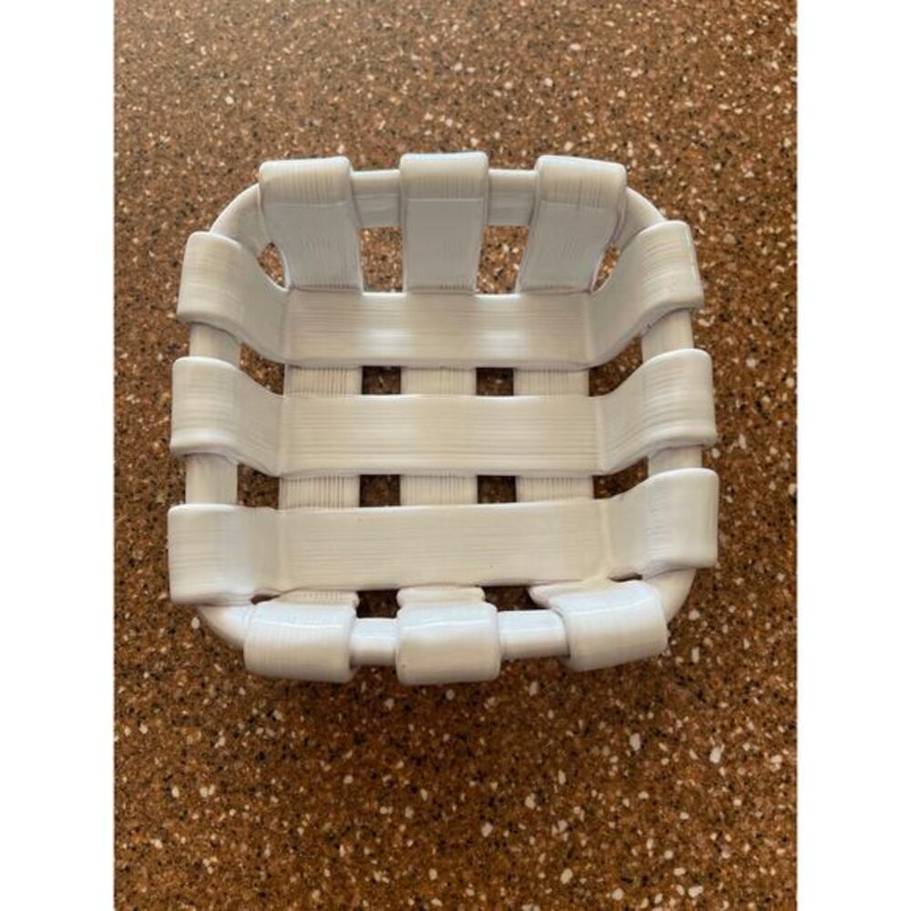 Tadinate Italian white glazed woven ceramic basket